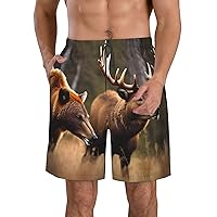 Wildlife Hunting Deer Bear Elk Print Men's Beach Shorts Versatile Hawaiian Summer Holiday Beach Shorts,Casual Lightweight