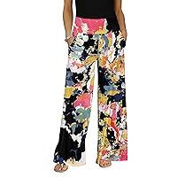 Women's Wide Leg Pants with Brush Strokes Design and Pocket