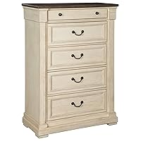 Signature Design by Ashley Bolanburg Farmhouse 5 Drawer Chest with Dovetail Construction, Antique White, Weathered Gray