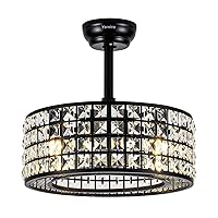 Crystal Ceiling Fan with Lights for Living Room Remote Control Industrial Caged Ceiling Fan Light with Reversible Motor for Restaurant Bedroom Dining Room 3 Speeds, 18