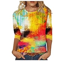 Plus Size Tie Dye Tops for Women, Women's Casual 3/4 Sleeve Pullover Tshirts Crew Neck Dressy Blouses Loose Fit Tunic Tees