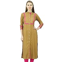 Womens Rayon Straight Tunic Kurta Open Front Kurti Mandarin Collar Indian Top