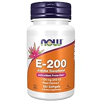 NOW Supplements, Vitamin E-200 IU, D-Alpha Tocopheryl, Antioxidant Protection*, 100 Softgels