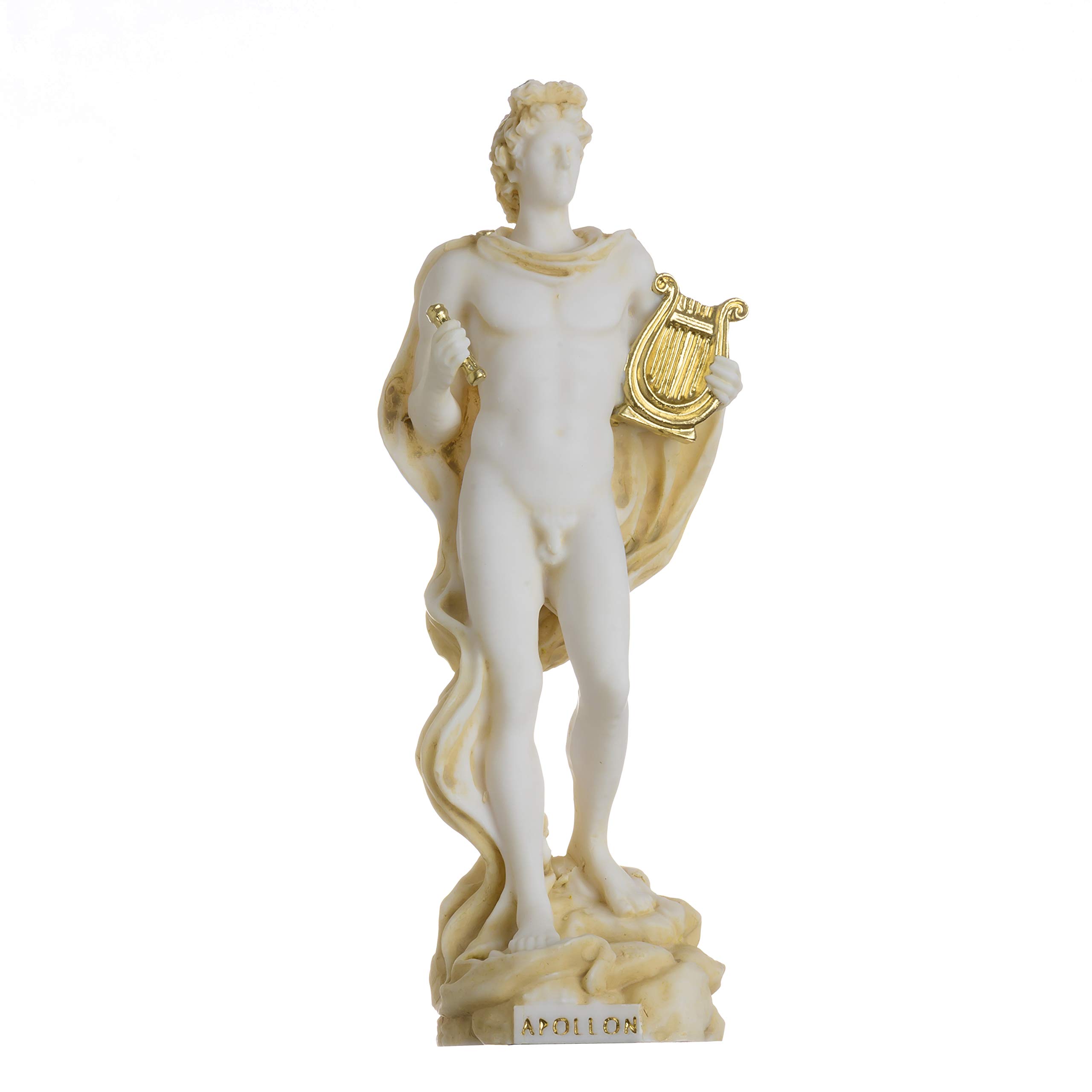 Apollo God of Music Poetry Art Gold Tone Alabaster Statue Sculpture 6.69"