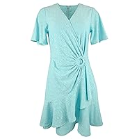 Women's Plus Size Paisley Short Flutter Dress 1X Turquoise