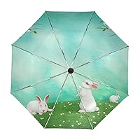 ALAZA Bunny Rabbit Travel Umbrella Auto Open Close UV Protection Windproof Lightweight Umbrella