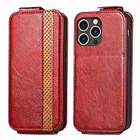 Vintage fold and Down Cover for iPhone 14 13 Pro Max 14 Plus 13 Mini 13 14 Pro Vertical UP Down Flip Leather Phone Case,red,for iPhone 14 Plus