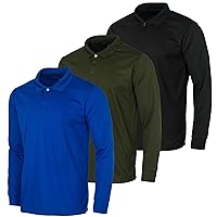 3 Pack Men's Dry-Fit Long-Sleeve Active Polo Shirt - Casual Performance Golf Quick Dry (Available in Big & Tall)
