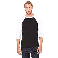 Bella + Canvas Unisex 3/4-Sleeve Baseball T-Shirt S BLACK/ WHITE