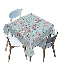 watercolor pattern Tablecloth Square,flower theme,Stain and Wrinkle Resistant Table Cloth Square Table Cover Overlay Cloth,for Dining Table, Buffet Parties and Camping（green Pink，52 x 52 Inch）