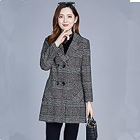 Women's Single Breasted Pea Coat - Plus Size Jacket Fashion Plaid Autumn Winter Coat, Winter Pocket Turn-Down Colla