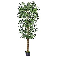 1Pack 6FT Artificial Ficus Tree with Realistic Leaves and Natural Trunk, Faux Ficus Tree with Sturdy Plastic Nursery Pot, Fake Ficus Tree for Office Home Farmhouse for Indoor Outdoor Decor