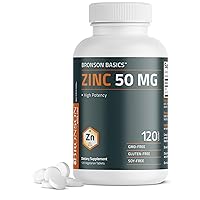 Bronson Zinc 50 MG High Potency Supports Immune, Antioxidant & Skin Health - Non-GMO, 120 Vegetarian Tablets