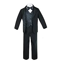 Unotux Boy Black Formal Suit Tuxedo with Paisley Jacquard Lapel S-20