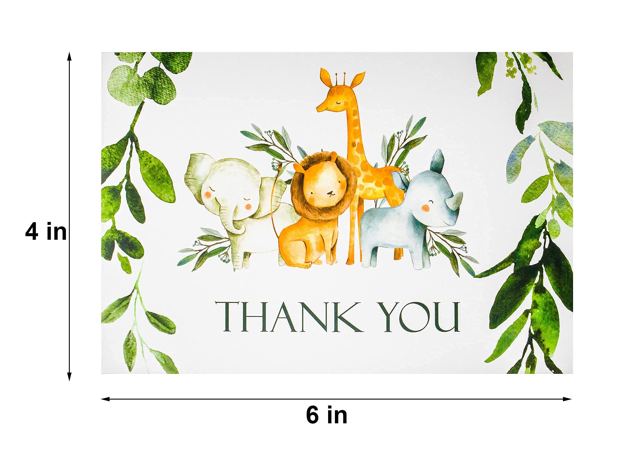 50 Pack Jungle Safari Greenery Thank You Cards, Cute Thank You Notes with Envelopes & Stickers, Baby Shower, Birthday any Occasion Large Size 4x6 Gratitude For Party, Children Stationery