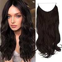 Dark Brown Hair Extension Wavy Curly Synthetic Hairpiece Long 20 Inch 4.4 Oz Adjustable Transparent Wire Headband for Women Heat Resistant Fiber No Clip