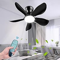 Ceiling Fans with Lights, 30 inch Black Flush Mount Ceiling Fan with Remote, 3 Color Temperatures, 5 Reversible Blades, Low Profile Ceiling Fan with 6 Speeds Quiet DC Motor for Bedroom