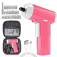 Hi-Spec 34pc 3.6v Pink Cordless Electric Screwdriver with Mini Drill, Small Drill Functionality, USB Charging, LED Light, and Li-ion Battery Bit Set