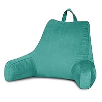 downluxe Reading Pillow with Arms, Back Pillow for Sitting in Bed, Adult Bed Rest Pillow with Shredded Memory Foam and Removable Cover (18 X 15 Inches Teal)