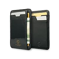 Vaultskin BRIXTON Slim Card Holder with ID Window - Minimalist Front Pocket Leather Wallet with RFID Protection for Men and Women (Jet Black)