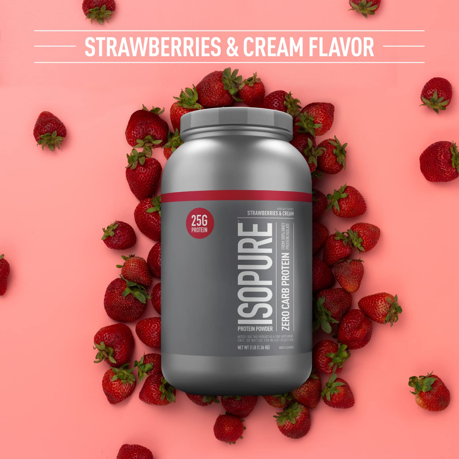 Isopure Protein Powder, Zero Carb Whey Isolate with Vitamin C & Zinc for Immune Support, 25g Protein, Keto Friendly, Strawberries & Cream, 44 Servings, 3 Pounds (Packaging May Vary)