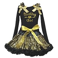 Petitebella Birthday Girl Black L/s Shirt Gold Sequins Skirt Set 1-8y