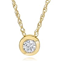 P3 POMPEII3 14k White, Yellow, or Rose Gold 1/4 Ct T.W. Diamond Round-Cut Bezel Solitaire Pendant Women's Necklace With 18