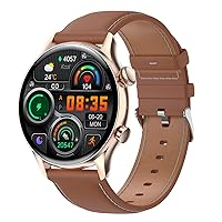 HANDA HK8 Pro Smart Watch for Men Women, Fitness Tracker Smartwatch with Always-on AMOLED Screen Heart Rate Sleep Monitor Pedometer Bluetooth Call IP68 Waterproof Activity (Brown Leather), 1.36 inch