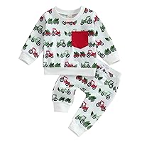Infant Toddler Baby Boys Christmas Outfits Long Sleeve Shirts with Tree Pants 2Pcs Clothes Set Fall Winter Pants Set