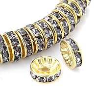 RUBYCA 100pcs Round Rondelle Spacer Bead Gold Tone 10mm Gray Czech Crystal
