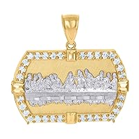 10k Two tone Gold Mens CZ Cubic Zirconia Simulated Diamond Last Supper Religious Charm Pendant Necklace Jewelry for Men