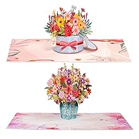 Paper Love Frndly Pop Up Cards 2 Pack - Includes 1 Flower Box and 1 Charming Flower Bouquet,For All Occasion,100% Eco-Friendly, Includes Removable Note Tag