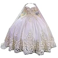 2024 Off The Shoulder Ball Gown 15 Quinceanera Prom Dresses with Long Cape 3D Flower Lace XV