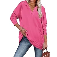 Women's Oversized Sweatshirts Hoodies Casual V Neck Pullover Fall Fashion Hooded Tops with Kangaroo Pocket