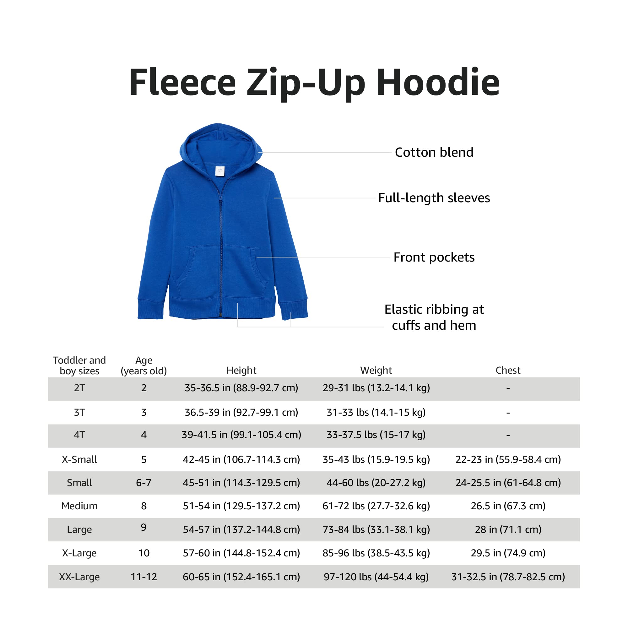 Amazon Essentials Boys and Toddlers' Fleece Zip-up Hoodie Sweatshirt
