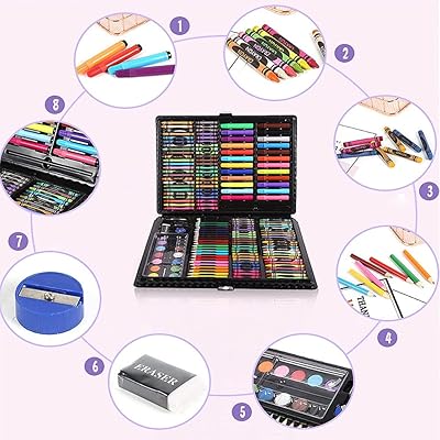 MIAOKE 168 Pieces Art Set, Drawing Box for Children - Colored Pencils,  Crayons, Oil Pasttels, Watercolor Cakes, Markers, Eeraser, Pencil  Sharpener, HB
