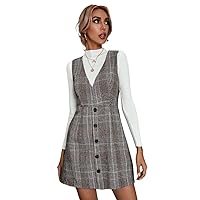 MIHAL Women's Dress Plaid Single Breasted Dress Without Sweater Summer Dresses (Color : Multicolor, Size : X-Small)