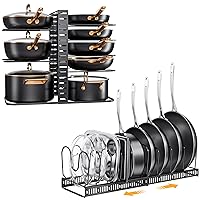 MUDEELA 8-Tier Pots and Pans Organizer for Cabinet and 10 Expandable Pans and Pots Lid Organizer Rack for Cabinet Bundle