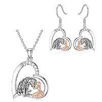 Tiger Necklace Earrings for Women 925 Sterling Silver Tiger Jewelry Tiger with Girl Pendant Gifts for Girls Women Mother Daughter