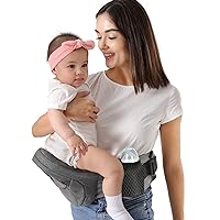 HKAI Baby Carrier with Hip Seat, Adjustable Waistband & Breathable Mesh, Ergonomic Carrier with Non-Slip Hip Seat Surface for Newborns & Toddlers, (Grey)