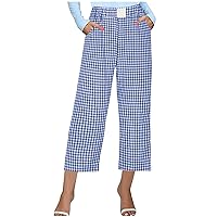 Womens Plaid Lounge Pants Soft Pajama Pants High Waist Cropped Pants Comfy Wide Leg Pants Loose Trousers with Pockets