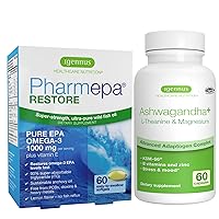Pharmepa Restore + Ashwagandha+ L-Theanine & Magnesium Bundle, 1000mg Pure EPA Omega-3 Fish Oil + 600mg KSM-66 Ashwagandha with Zinc & B Vitamins, by Igennus