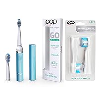 Pop Sonic Toothbrush (Blue Pastel) Bonus 2 Pack Replacement Heads - Battery Powered Toothbrush w/ 2 Speed & 15,000-30,000 Strokes/Minute Vibrations
