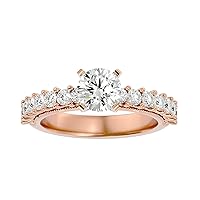 Certified 18K Gold Solitaire Ring in Round Cut Moissanite Diamond (Center, 0.32 ct) Round Cut Natural Diamond (Other, 0.72 ct) With White/Yellow/Rose Gold Engagement Ring For Women