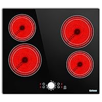 Karinear 24 Inch Electric Cooktop 4 Burners Electric Stove Top, 220-240v Built-in Electric Ceramic Cooktop with Knob Control,9 Power Levels, Black Glass,No Plug