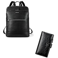 BOSTANTEN Laptop Backpack Purse for Women Genuine Leather Backpack Travel Bag and Womens Leather Wallets RFID Blocking Large Capacity Credit Card Holder Phone Clutch Black