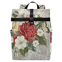ALAZA Vintage Style Rose Butterfly Art Backpack Roll-Top Daypack Laptop Work Travel College Bag for Men Women Fits 15.6 Inch Laptop