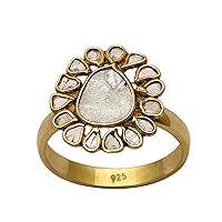 2.50 CTW Natural Diamond Polki 14K Gold Plated Sterling Silver Boho Handmade Promise Ring, Engagement Wedding Ring