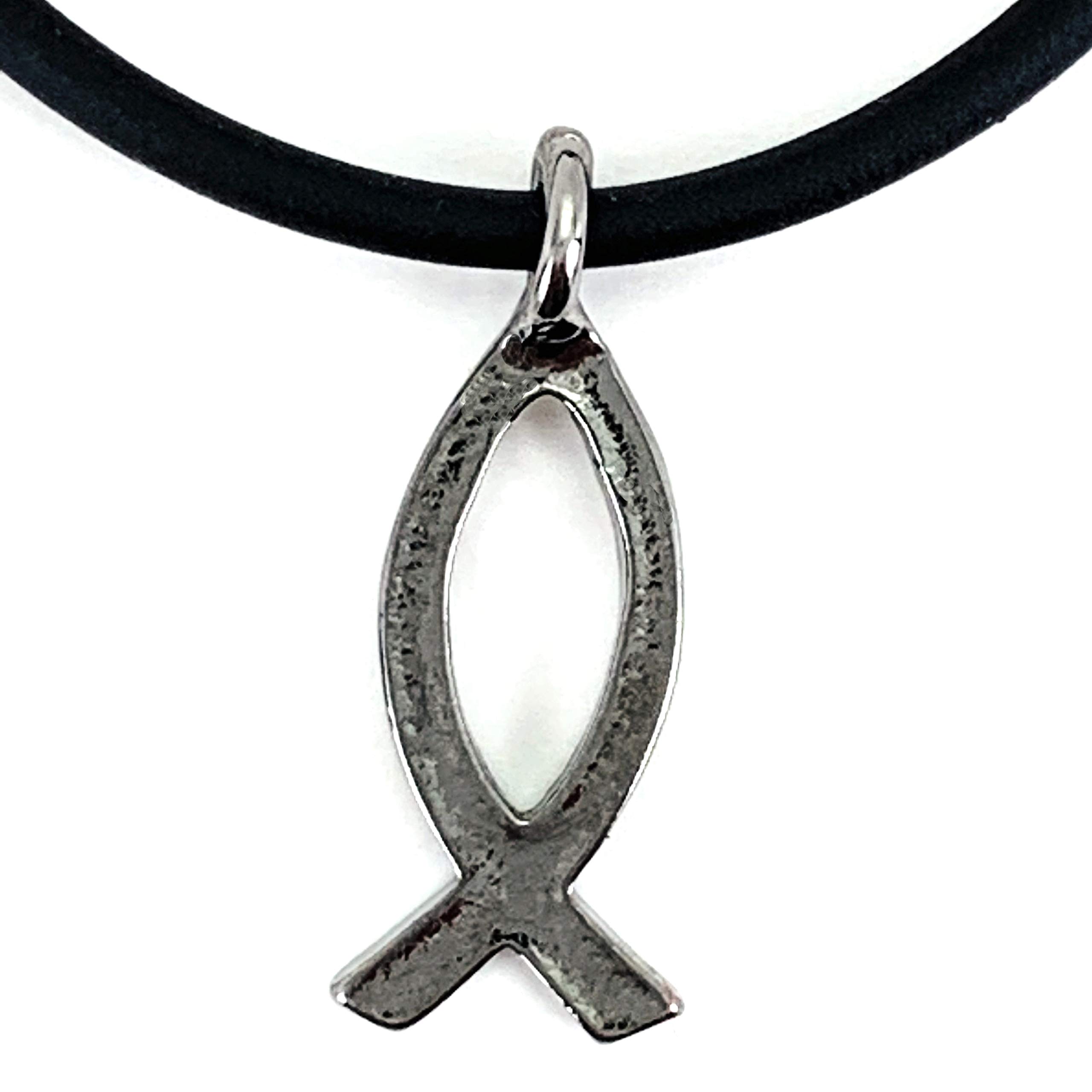 FORGIVEN JEWELRY Jesus Fish Large Ichthus Gun Metal Necklace