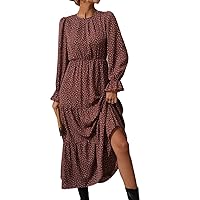 Womens Fall Fashion 2022 Ditsy Floral Flounce Sleeve Ruffle Hem Dress (Color : Burgundy, Size : X-Large)